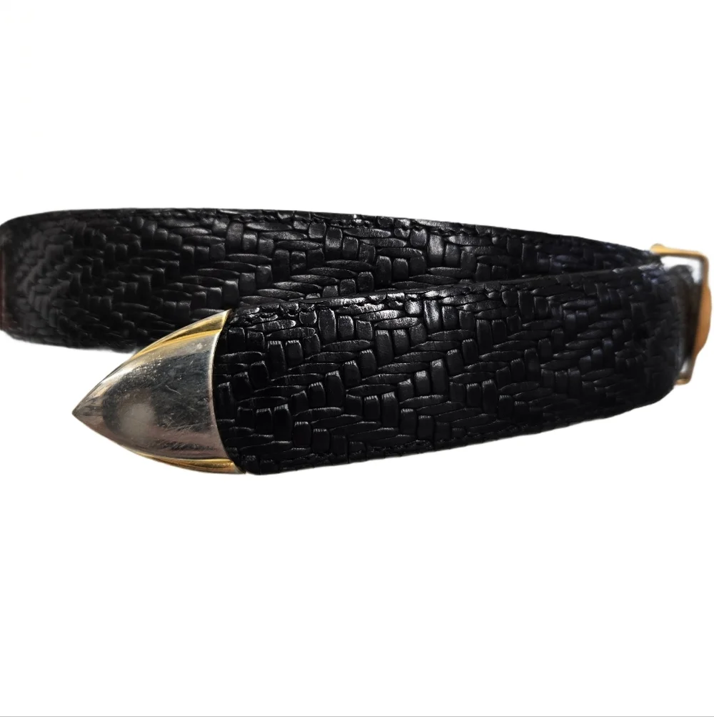 Mezlan Black Leather Belt with Two Tone Belt Buckle
